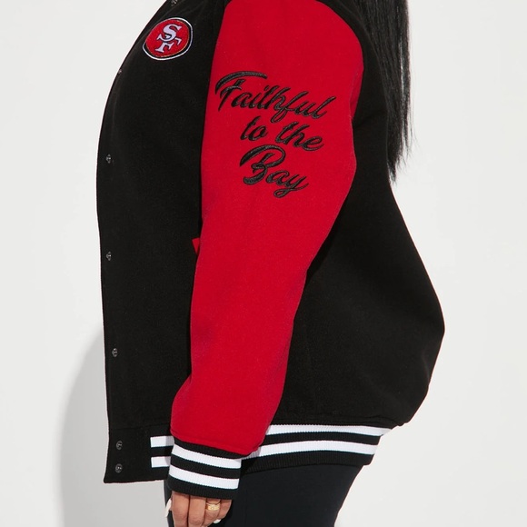 Fashion Nova 49ners Black and Red Varsity Jacket - Picture 5 of 7
